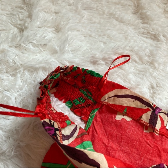 Zara red floral off shoulder cropped ruffle shirt - Picture 8 of 14